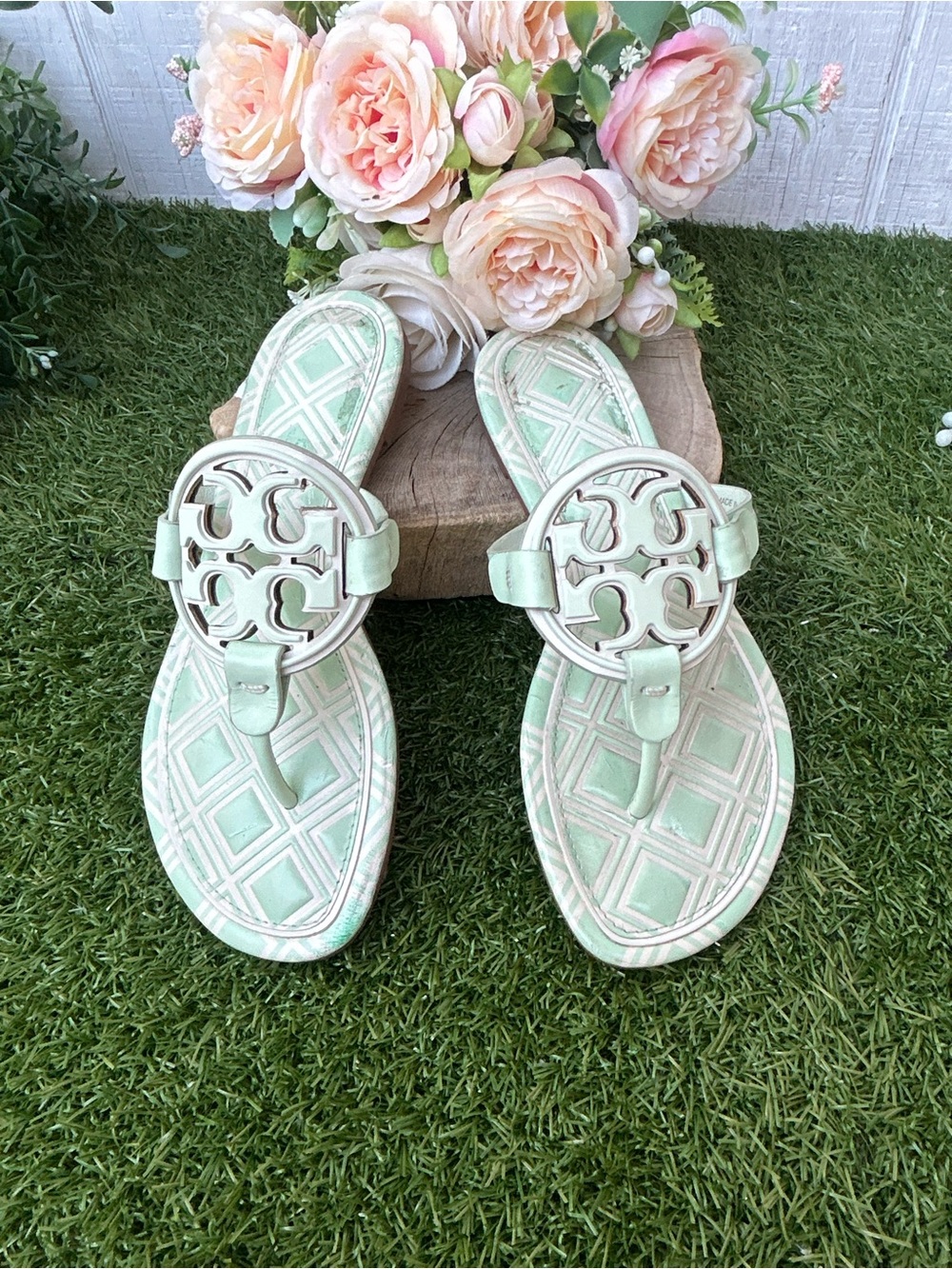 TORY BURCH
Miller metal-logo sandals Ivory Meadow Mist size 5.5 gently used